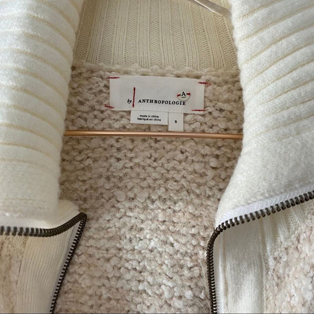 Anthropologie Furry Knit Zip Cardigan Sweater Jacket Ivory Small - Picture 4 of 8